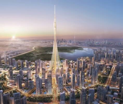 برج سانتیاگو کالاتراوا در بندرگاه نهر دبی، بلندترین برج جهان در سال ۲۰۲۰